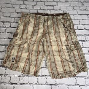 Men’s Ecko Unltd Beige Orange Plaid Cargo Shorts Size 38